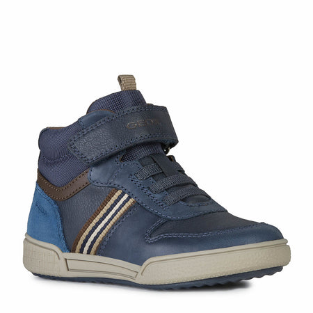 Geox J Poseido Navy/Brown Hi Top Trainers