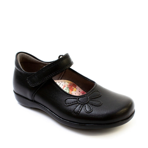 Petasil School Shoes, Vonnie Black Leather