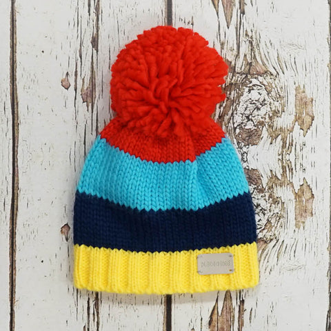 Blade & Rose Red, Yellow and Blue Bright Stripe Bobble Hat